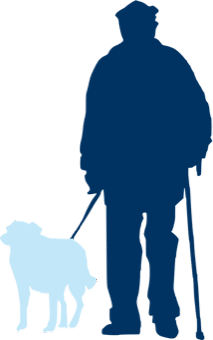 Silhouette of elderly man and his dog